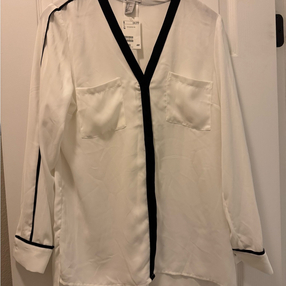 H&M White Blouse with Black Trim